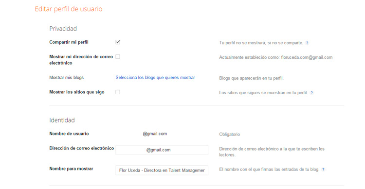 Configurar perfil blogger